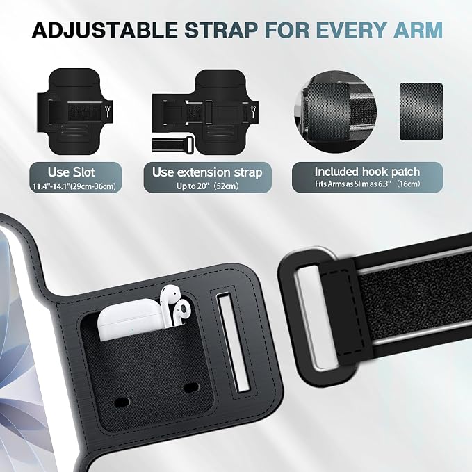 PORTHOLIC 2026 Running Armband Water Resistant Sports Phone Holder Case with Extension Strap,Card Slot Up to 6.9" Phone for iPhone 17/16/15/14/13 Plus Air Pro Max XR/XS, Galaxy S25/24/S10