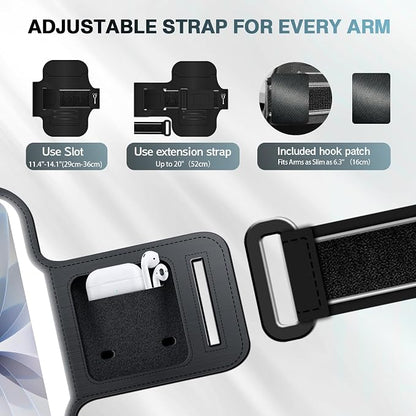 PORTHOLIC 2026 Running Armband Water Resistant Sports Phone Holder Case with Extension Strap,Card Slot Up to 6.9" Phone for iPhone 17/16/15/14/13 Plus Air Pro Max XR/XS, Galaxy S25/24/S10
