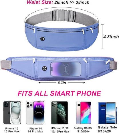 Slim Running Belt for Women Men,Runners Fanny Pack Phone Holder,Money Belt,Running Gear Accessories,with 3 Pockets.(Blue)