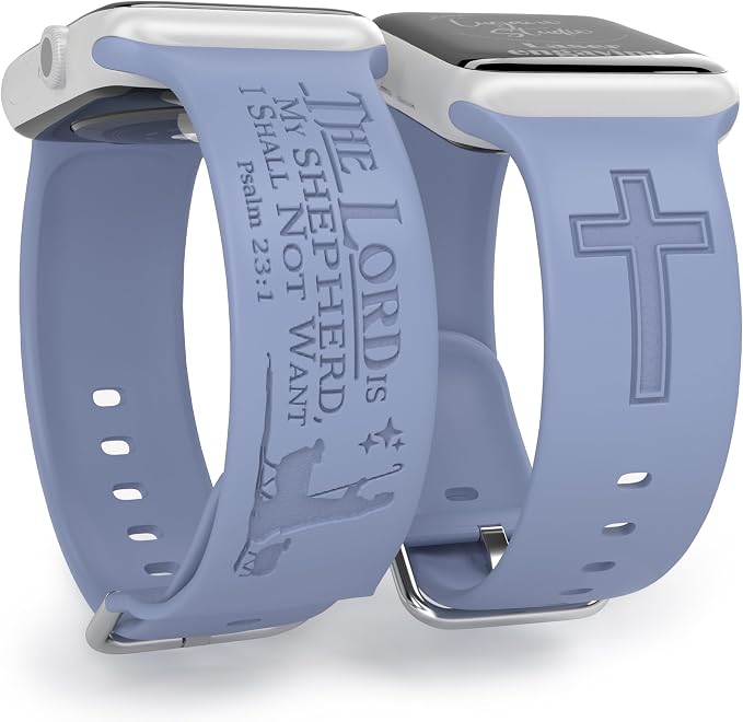The LORD is my Shepherd Watch Band compatible with Apple Watch Laser Engraved iWatch Band Silicone 38mm 40mm 41mm 42mm 44mm 45mm 49mm Strap Jesus Psalm Christian God (42/44/45/49mm S/M, Lavender Grey)