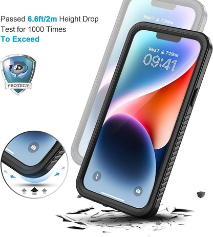 Lanhiem for iPhone 14 Case, IP68 Waterproof Dustproof with Built-in Screen Protector, Rugged Full Body Shockproof Phone Cover for iPhone 14, 6.1 inch (Black)