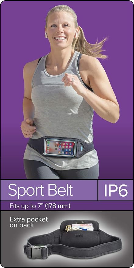 Tune Belt IP6 Running Belt for Men & Women, Universal Phone Waist Pack for Large Smartphones & Cases – Compatible with iPhone 16/15/14/13 Pro Max, Plus, Galaxy Ultra, Touchscreen Window, Extra Pocket