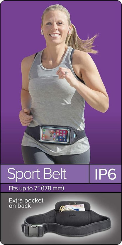 Tune Belt IP6 Running Belt for Men & Women, Universal Phone Waist Pack for Large Smartphones & Cases – Compatible with iPhone 16/15/14/13 Pro Max, Plus, Galaxy Ultra, Touchscreen Window, Extra Pocket