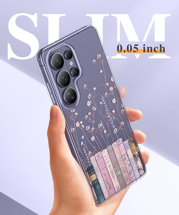 GVIEWIN Compatible with Samsung Galaxy S26 Ultra Case, Clear Floral Slim Shockproof Protective Women Phone Case, Non-Yellowing, with Screen Protector & Camera Lens Protector 6.9", Violet/Purple
