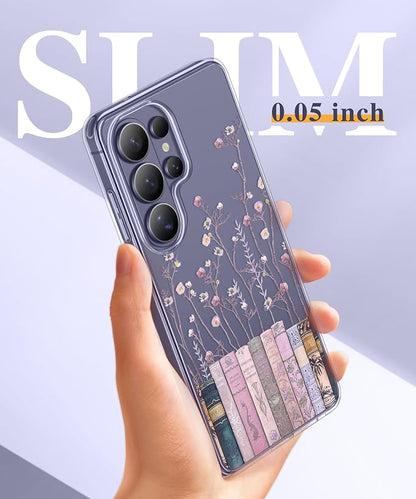 GVIEWIN Compatible with Samsung Galaxy S26 Ultra Case, Clear Floral Slim Shockproof Protective Women Phone Case, Non-Yellowing, with Screen Protector & Camera Lens Protector 6.9", Violet/Purple