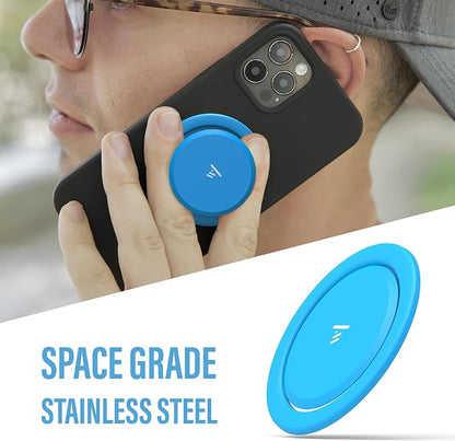 Tango Ultra Thin Grip for MagSafe: One Hand Open, Stand, 10x Expandable, Space Grade Steel, Removable for Wireless Charging. Half The Thickness, Twice The Fidget - Bright Blue