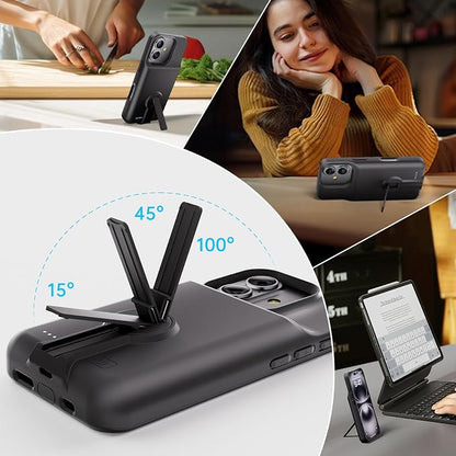 GIN FOXI for iPhone 17 Battery Case, Rechargeable Case Charger with Stand 8500mAh Fast Charging Ultra-Slim Lightweight Powerful Battery Pack Anti-Fall TPU Juice Box for iPhone 17 (6.3") Black