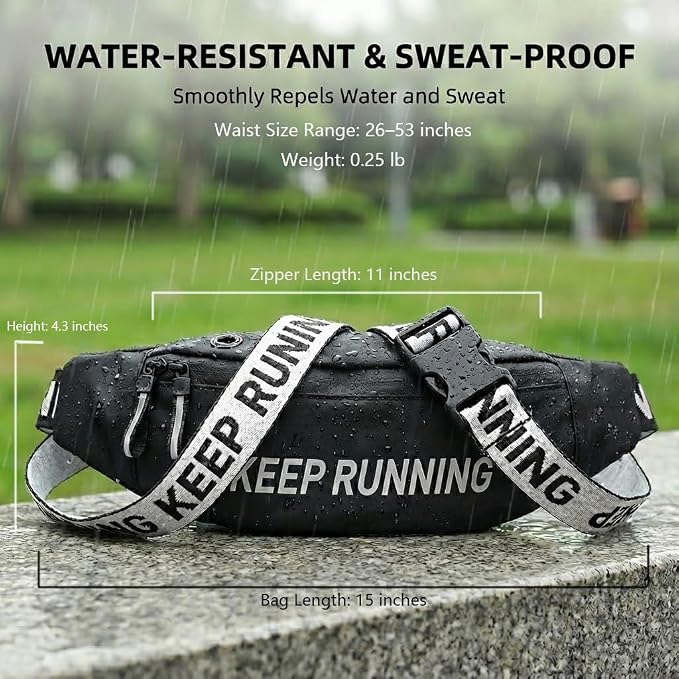 Slim Running Waist Pack for Women Men, Large Capacity Waist Belt with Organized Compartments, No-Bounce Secure Fit for Cycling, Hiking, Climbing Adventure & Reflective Safety Night Running - Black