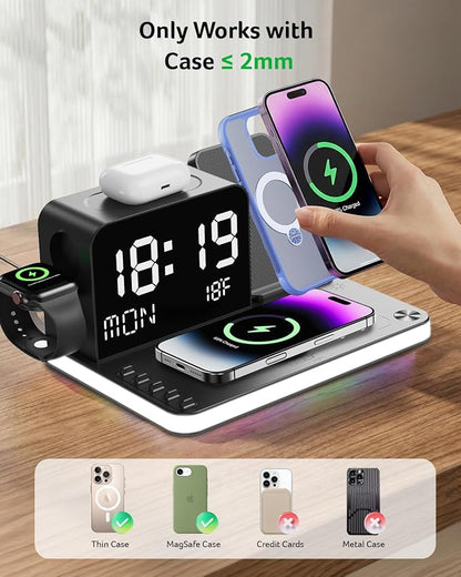 acer 7-in-1 Wireless Charging Station: Charger Stand for Multiple Devices for Apple - iPhone 16 15 14 13 12 Pro Max Apple Watch Airpods, Wireless Charger iPhone Charging Station with Bluetooth TimeSyn