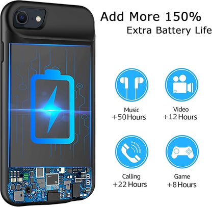 Battery Case for iPhone 8/7/6s/6/SE 3/SE 2, Upgraded 10000mAh Portable Battery Pack Charger Case Support Carplay Compatible with iPhone SE 3/SE 2/8/7/6s/6 (4.7 inch) External Charging Case (Black)