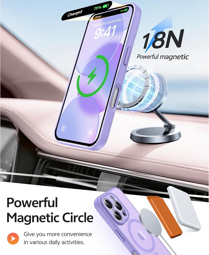 FNTCASE for iPhone 16 Pro Max Case: [Compatible with Magsafe] Translucent Matte Cases with [Full Camera Protection] [Screen Protector] Military Grade Shockproof Protective Phone Cover - Light Purple