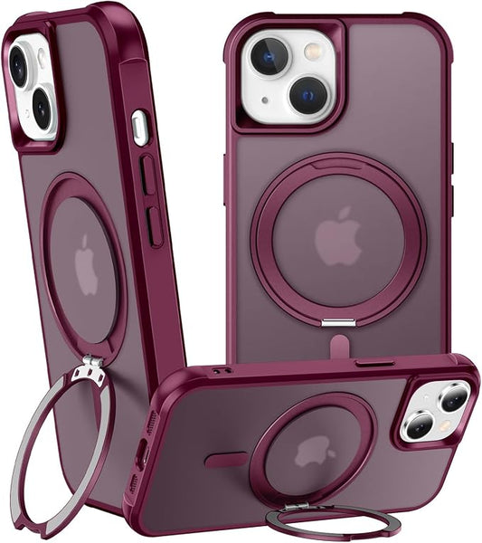 360° Magnetic Swivel Ring for iPhone 15case, Built-in Metal Stand and Ring Holder, Magsafe Compatible, Military Grade Protection, Shock and Vibration Resistant - Wine Red