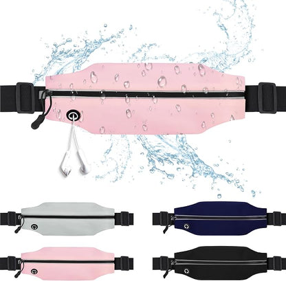 Slim Running Belt For Men and Women Waist Fanny Pack Phone Holder Pouch Bag Reflective Zipper Pocket Workout Cycling Fitness Light Pink