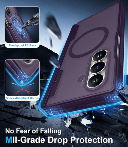 for Samsung Galaxy Z Fold 8 Ultra Case,[Compatible with MagSafe][Built-in HD Screen Protector & Kickstand][Hinge Protection] Translucent Matte Shockproof Phone Case for Z Fold 8 Ultra,Purple