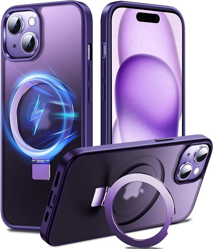 Chicfun 3-in-1 [Magnetic+Kickstand+Ring Holder] for iPhone 15 Plus Case with Stand Ring Holder， Compatible with MagSafe, Military Shockproof Kickstand Phone Case iPhone 15 Plus Cover Purple