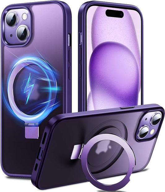 Chicfun 3-in-1 [Magnetic+Kickstand+Ring Holder] for iPhone 15 Plus Case with Stand Ring Holder， Compatible with MagSafe, Military Shockproof Kickstand Phone Case iPhone 15 Plus Cover Purple