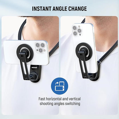 NEEWER GP-16 Magnetic Neck Mount for Action Camera & Phone with Cleaning Cloth Chest Mount Phone Holder for POV Video Recording Vlogging Compatible with GoPro DJI Insta360 MagSafe iPhone Android