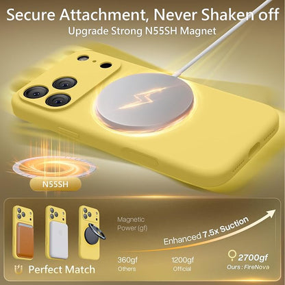 FireNova Magnetic for iPhone 17 Pro Case, Compatible with MagSafe, [Integrated Silicone Camera Control Button] [Camera Protection] Anti-Scratch Microfiber Lining Phone Case, 6.3", Yellow
