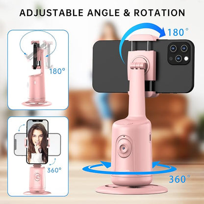 Auto Tracking Phone Holder, Auto Face Tracking Tripod, Portable All-in-one Smart Selfie Stick 360 Rotation Fast Face & Object Tracking Cameraman Robot Mount for Phone Video Vlog Live Streaming(Pink)