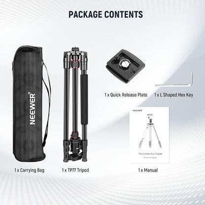 NEEWER 77 inch Camera Tripod Monopod for DSLR, Phone with 360° Panoramic Ball Head, 2 Axis Center Column, Arca Type QR Plate, Bag, Compact Aluminum Lightweight Travel Tripod 34lb Max Load, TP77