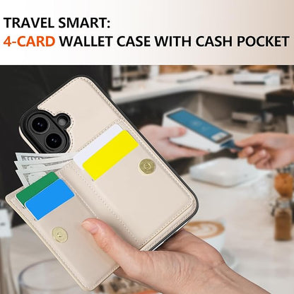 LOHASIC for iPhone 17 Case Wallet with Card Holder, 360° Rotation Ring, RFID Blocking, 5 Card Slots, PU Leather 6.3" Cover for Apple 17 Men Women, White