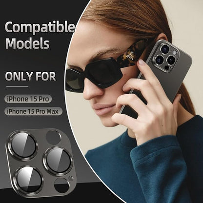 Korecase for iPhone 15 Pro Max /iPhone 15 Pro Camera Lens Protector,9H Tempered Glass Camera Screen Cover,[Drop Protection][Strong Adhesion] Aluminum alloy Metal Anti Scratch Rear Camera Lens Cover