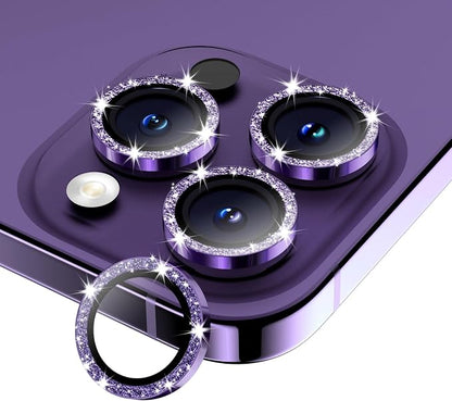 Camera Lens Protector for iPhone 17 Pro Max/17 Pro/16 Pro Max/16 Pro/15 Pro Max/15 Pro/14 Pro Max/14 Pro, Tempered Glass Metal Individual Cover[Anti-drop] Case Friendly-Glitter Deep Purple
