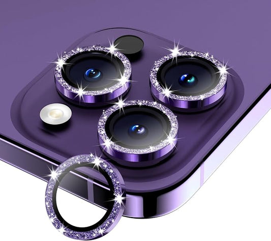Camera Lens Protector for iPhone 17 Pro Max/17 Pro/16 Pro Max/16 Pro/15 Pro Max/15 Pro/14 Pro Max/14 Pro, Tempered Glass Metal Individual Cover[Anti-drop] Case Friendly-Glitter Deep Purple