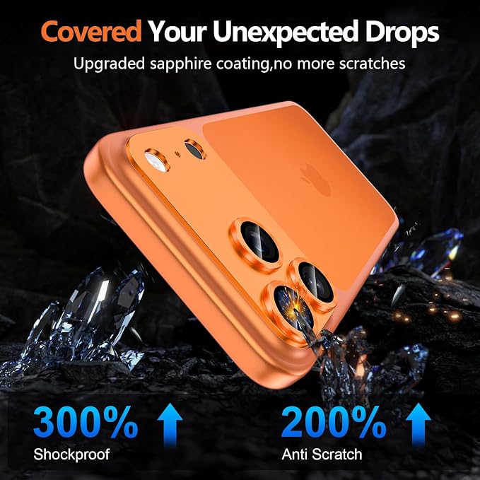 for iPhone 17 Pro Camera Lens Protector, [Military Grade Shatterproof] [Strong Adsorption] [Case Friendly] Full Coverage Metal Aluminum Alloy 9H Tempered Glass Camera Screen Cover, Orange