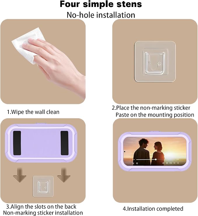 360° Rotatable Retractable Adjustable Shower Phone Case Holder,Anti-fog HD & sensitive screen ,Wall Mounted Phone Holder for Bathroom Mirror Bathtub Kitchen,Shower Accessories for 4-7" Phones (purple)