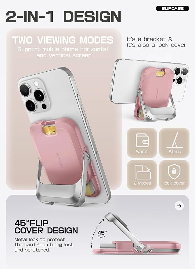 SUPCASE for MagSafe Wallet with Stand, Magnetic Wallet for Men Women, [Hold 6 Cards] [RFID Blocking] [Strong Magnetic Lock] Phone Stand Card Holder for iPhone 17/16/15/14/13/12 Series, Blush Pink