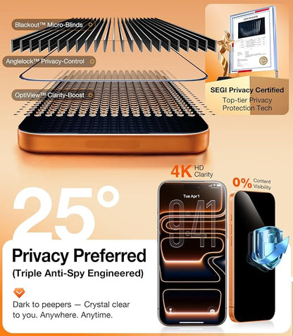 UltraGlass TOP 9H+ Armor for iPhone 17 Pro Privacy Screen Protector [NO.1 Military Grade Shatterproof] Privacy Screen iPhone 17 Pro Tempered Glass [100% Anti-Spy] Longest Durable, 2 Pack 6.3''