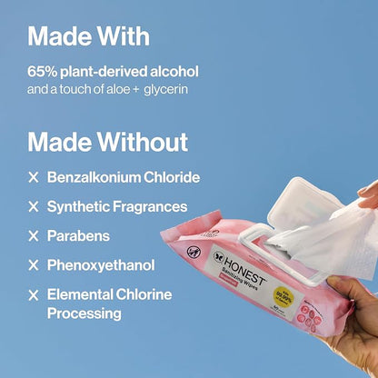 The Honest Company Grapefruit Grove Sanitizing Wipes, Kills 99.99% of Germs, Safe for All Hands, Antibacterial, Dermatologist Tested, 50 Count