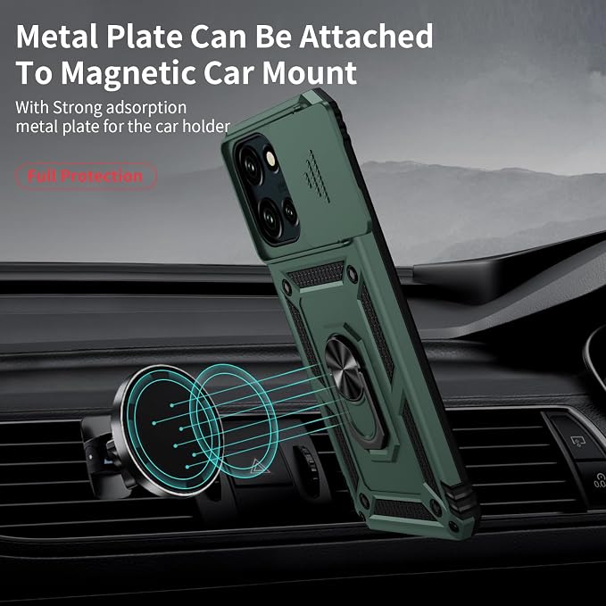 Weycolor for Moto G Stylus 2025 Case with Camera Lens Cover, HD Screen Protector, 10 FT Military Grade Drop Protection, Magnetic Ring Holder Kickstand Protective Phone Case, Pine Green