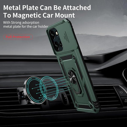 Weycolor for Moto G Stylus 2025 Case with Camera Lens Cover, HD Screen Protector, 10 FT Military Grade Drop Protection, Magnetic Ring Holder Kickstand Protective Phone Case, Pine Green