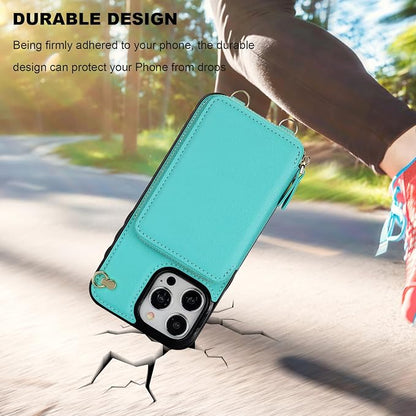 Bocasal Crossbody Wallet Case for iPhone 15 Pro Max, RFID Blocking Leather Purse Case with Card Holder, Protective Handbag Flip Cover with Zipper Wrist Strap Lanyard for Women 5G 6.7 Inch (Mint Green)
