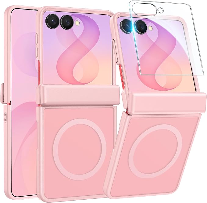FNTCASE for Samsung Galaxy Z Flip 8 Case, Fit for Magsafe, Screen Protector | Hinge Protection, Translucent Matte, 18FT Military Grade Drop Proof, Protective Phone Cover, Light Pink