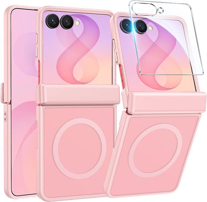 FNTCASE for Samsung Galaxy Z Flip 8 Case, Fit for Magsafe, Screen Protector | Hinge Protection, Translucent Matte, 18FT Military Grade Drop Proof, Protective Phone Cover, Light Pink