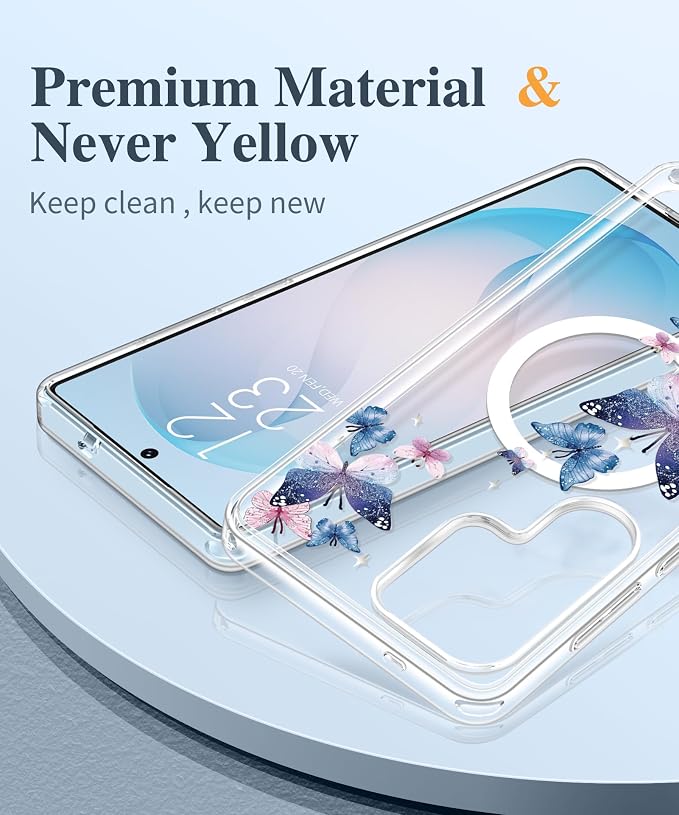 GVIEWIN for Samsung Galaxy S26 Ultra Case Compatible with MagSafe, Clear Floral Shockproof Protective Women Phone Case, Non-Yellowing,Screen&Camera Lens Protector for S26 Ultra 6.9",Colorful Butterfly