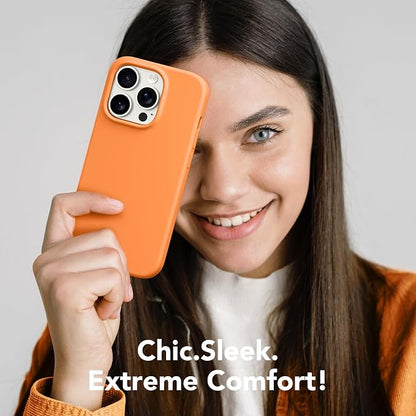 GONEZ Magnetic for iPhone 13 Pro Max Case, Compatible with MagSafe, [Screen Protector + Camera Lens Protector], Silicone Shockproof Anti-Scratch Protective Phone Case 6.7 inch, Orange