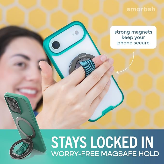 Smartish® MagSafe Grip Kickstand - Quickstand - Magnetic Cell Phone Finger Loop Grip - [Dual-Sided Magnets] Ring Holder Mount w/MagSafe Adapter Kit for Apple iPhone Accessories - So Jaded