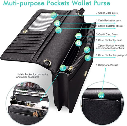 nuoku Women Small Crossbody Bag Cellphone Purse Wallet with RFID Card Slots 2 Straps Wristlet