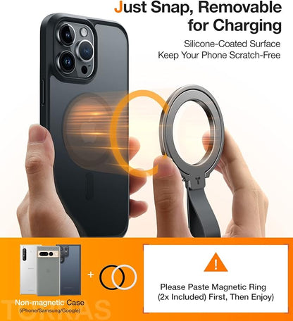 TORRAS 2025 Upgrade (Gen 6.0) Magnetic Phone Grip Holder Kickstand with Braided Strap, Fit for MagSafe Ring Removable, for iPhone 17 16,15, 14, 13 12 Pro/Max Samsung Galaxy, Google, Bronze Black