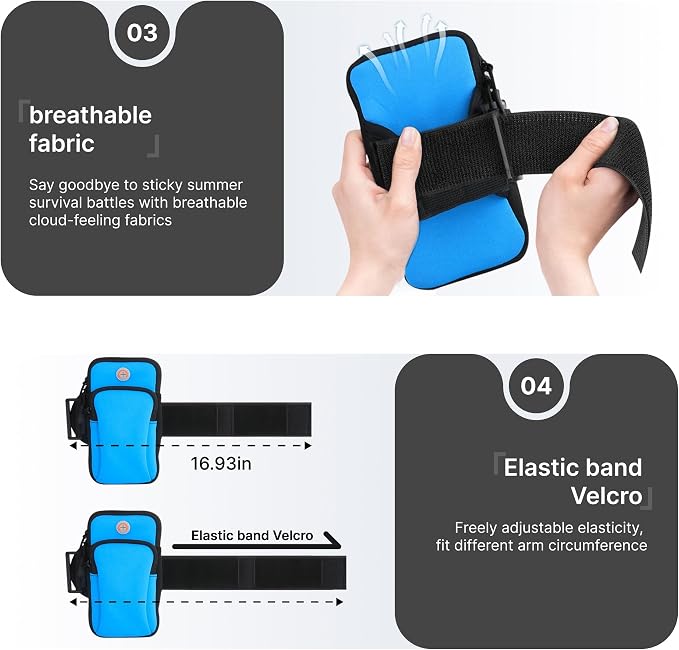 Running Armband, Adjustable Sports Band for Jogging, iPhone Workout Armband, Cell Pouch for Exercise Men Women (Blue)