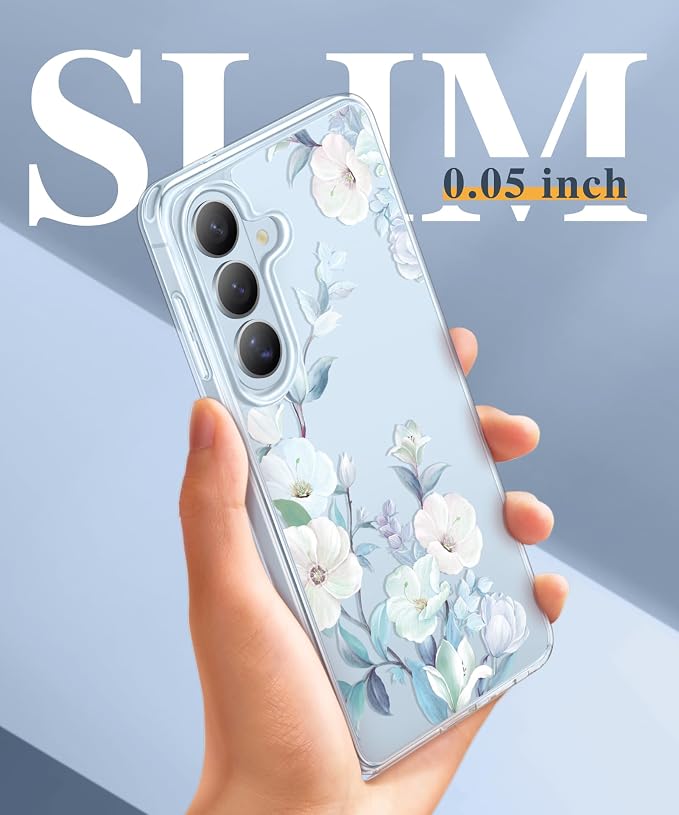 GVIEWIN for Samsung Galaxy S26 Plus Case, Clear Floral Slim Shockproof Protective Women Phone Case, Non-Yellowing, with Screen Protector&Camera Lens Protector for S26 Plus 6.7", Hibiscus