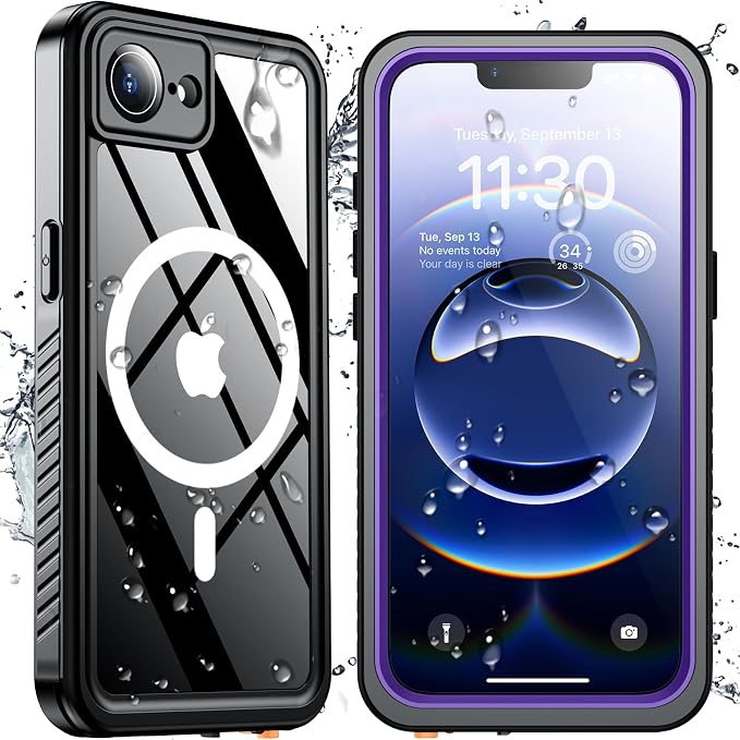 SPIDERCASE Magnetic for iPhone 16e Case iPhone 17e Case Waterproof, Built-in Screen & Camera Lens Protector[IP68 Underwater] [Military Grade Shockproof] Full Body Protection Phone Case,Purple
