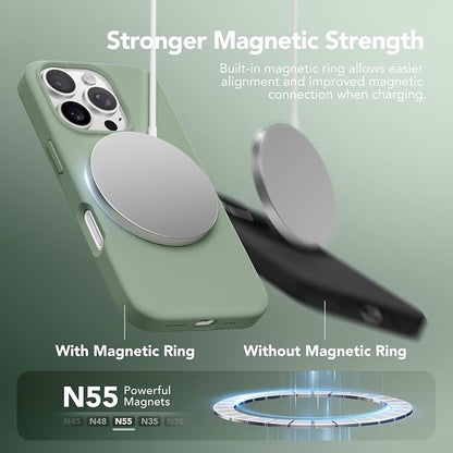GONEZ Magnetic for iPhone 16 Pro Case, Compatible with MagSafe, [Screen Protector + Camera Lens Protector], Silicone Shockproof Anti-Scratch Protective Phone Case 6.3 inch, Light Green