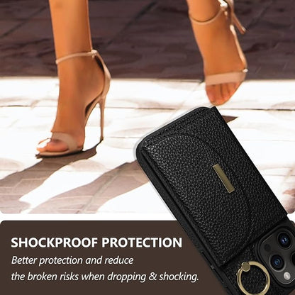 Keallce Wallet Case for iPhone 16 Pro Max 6.9'', Flip Case with Card Slots, Ring Holder Kickstand, PU Leather Protective Folio Cover for Women, Black