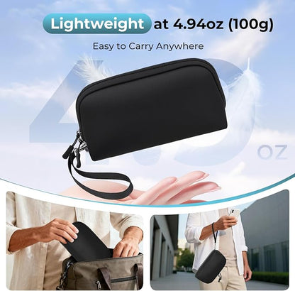 FYY Travel Cable Organizer - 8 Compartments, Lightweight, Water Repellent | With Wrist Strap, Portable Tech Pouch for Cord Charger, Travel and Business Trips Use, Soft Shell Nylon, Black (Large)