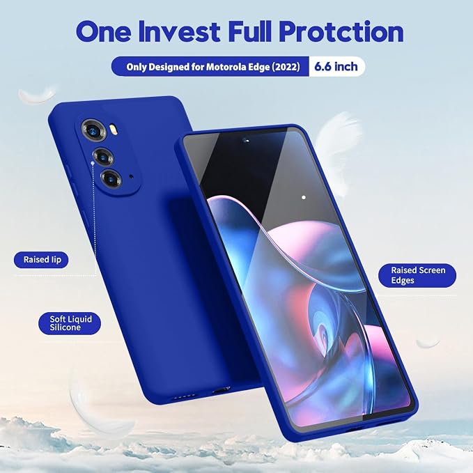 oakxco for Motorola Edge 2022 Phone Case Liquid Silicone Grip Bumper, Cute Thin Slim Soft Rubber TPU Plain Smooth Gel Cover for Women Girl Aesthetic, Matte Solid Protective & Shockproof, Royal Blue